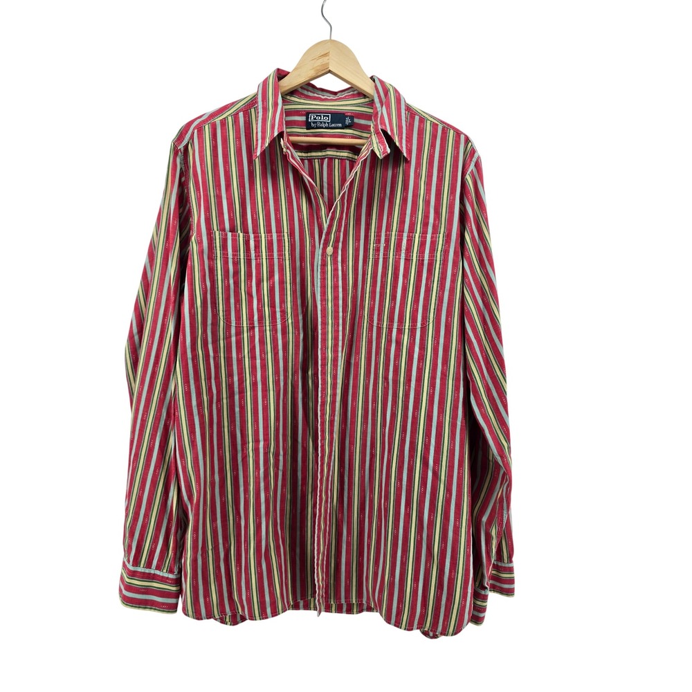 Polo‎ Ralph Lauren Button Down Mens Large Red Stripe Southwestern Western Cotton